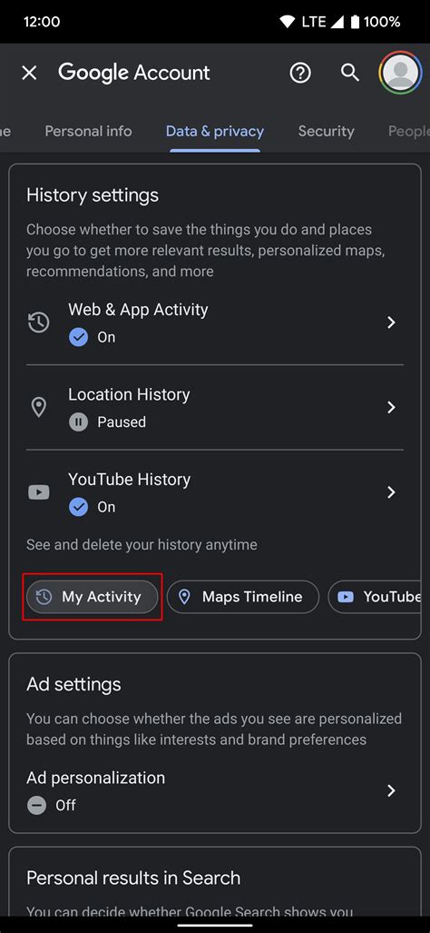 google activity control settings.